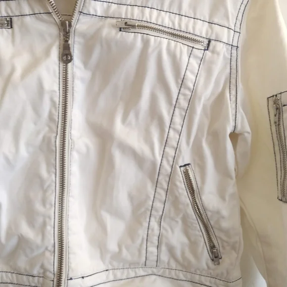 Sand White cotton jacket summer light zipper pockets 4 6 Island Cruise Vacation - Picture 3 of 15